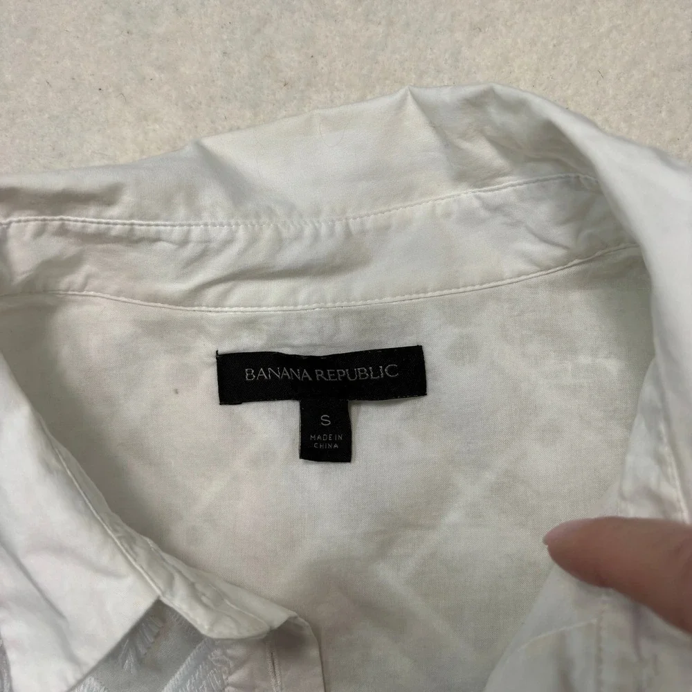Banana Republic White Textured Tufted Geometric Polo Dress Short Sleeve S #914